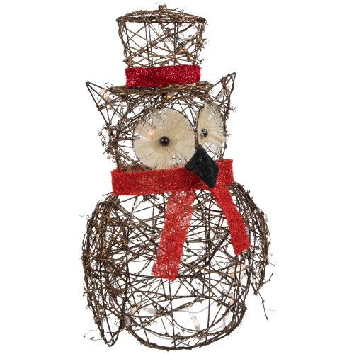 Lighted Glitter Rattan Owl Outdoor Christmas Decoration - 21" - Clear Lights