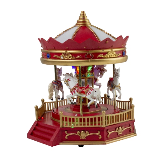 LED Lighted Animated and Musical Carousel Christmas Village Display - 9.25"