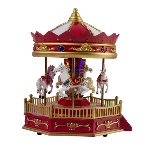 LED Lighted Animated and Musical Carousel Christmas Village Display - 9.25"