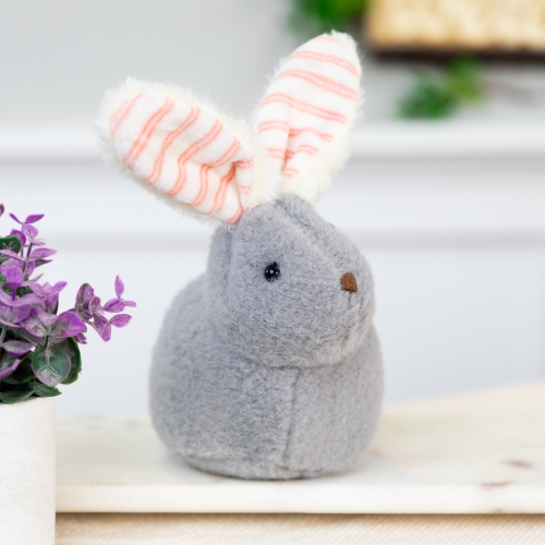 Plush Easter Bunny Rabbit with Striped Ears Spring Figure - 8"
