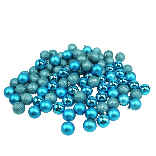 NORTHLIGHT  "96Ct Turquoise Shatterproof 4-Finish Christmas Ball Ornaments 1.5"" (40Mm)" In Blue