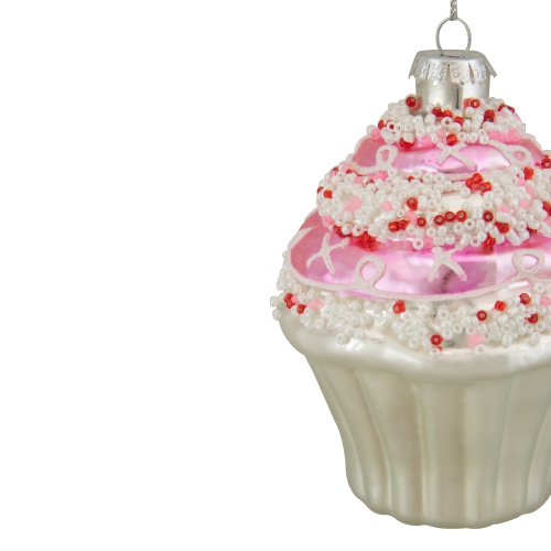 4" Pink and White Cupcake with Sprinkles Glass Christmas Ornament