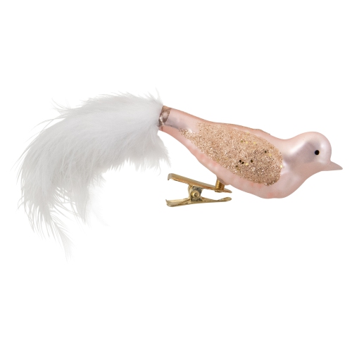 Glitter Winged Bird with Tail Clip-On Glass Christmas Ornament - 5.5" - Pink and Gold