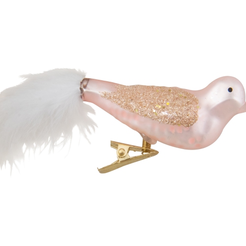 Glitter Winged Bird with Tail Clip-On Glass Christmas Ornament - 5.5" - Pink and Gold