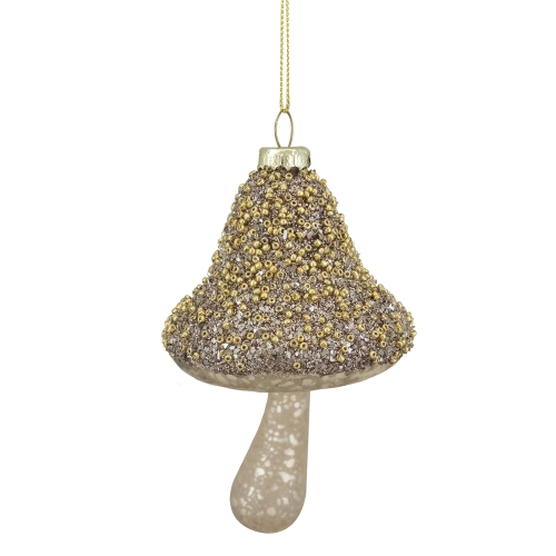NORTHLIGHT  Mushroom Glass Christmas Ornament - 4.75" - Champagne Finish In Gold