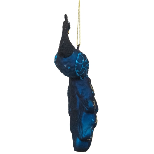 Glittered Peacock Glass Christmas Ornament - 6" - Indigo Blue
