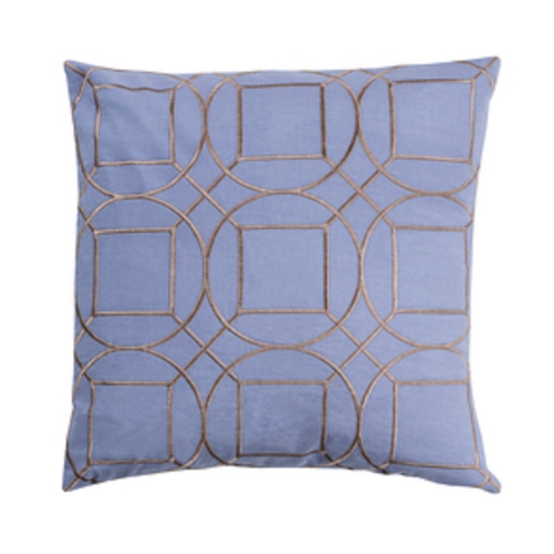 Coussin décoratif carré à motif géométrique indigo et gris de 18 po