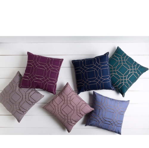 Coussin décoratif carré à motif géométrique indigo et gris de 18 po