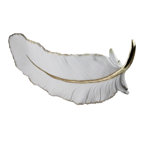 22" White and Gold Gilded Feather Shaped Christmas Wall Decor