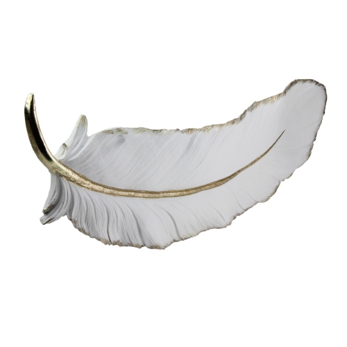 22" White and Gold Gilded Feather Shaped Christmas Wall Decor