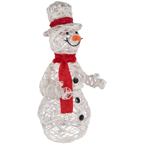 Lighted Glittered Rattan Snowman Outdoor Christmas Decoration - 28" - Clear Lights