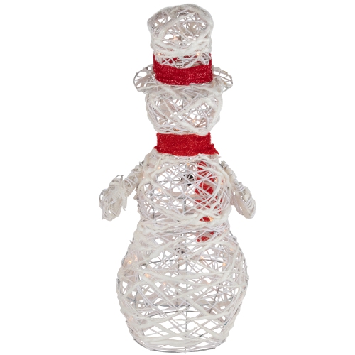 Lighted Glittered Rattan Snowman Outdoor Christmas Decoration - 28" - Clear Lights