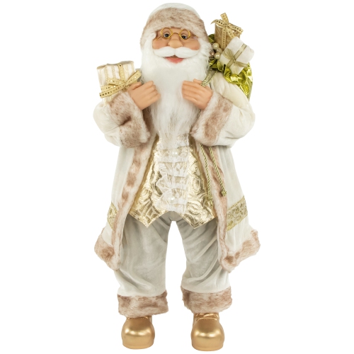 NORTHLIGHT  24" And Ivory Santa Claus With Gift Bag Christmas Figure In White