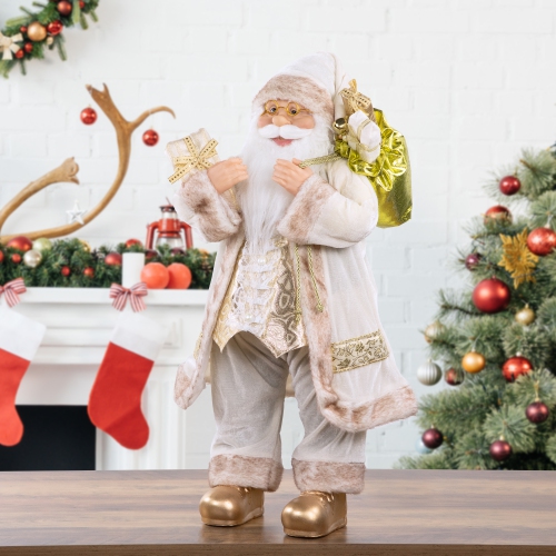 24" White and Ivory Santa Claus with Gift Bag Christmas Figure