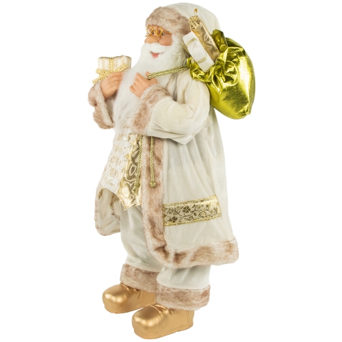 24" White and Ivory Santa Claus with Gift Bag Christmas Figure