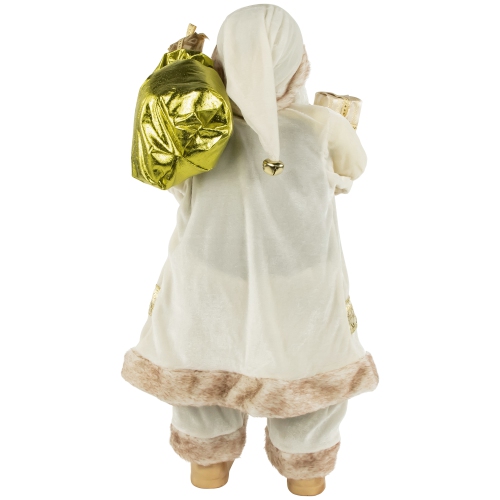 24" White and Ivory Santa Claus with Gift Bag Christmas Figure
