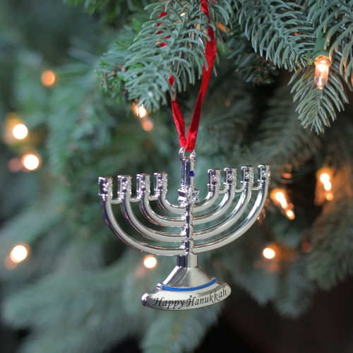 3.25" Blue and Silver Hanging Hanukkah Menorah Ornament