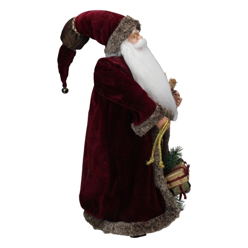 24" Burgundy Santa Claus with Teddy Bear Christmas Figure