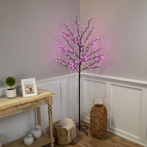 Pre-Lit Sakura Cherry Blossom Flower Artificial Tree - 6' - Pink LED Lights