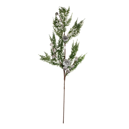 34'' White and Green Pine Cones Glittered Artificial Christmas Spray