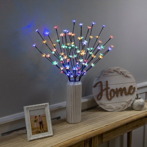NORTHLIGHT  Pre-Lit Cherry Blossom Artificial Tree Branches - 2.5' - Multicolor Led Lights - Set Of 3