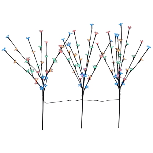 Pre-Lit Cherry Blossom Artificial Tree Branches - 2.5' - Multicolor LED Lights - Set of 3