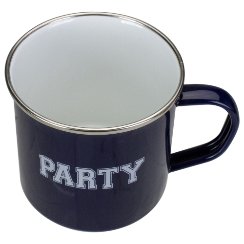 4.75" Dark Blue and White Metal Varsity Party Coffee Mug