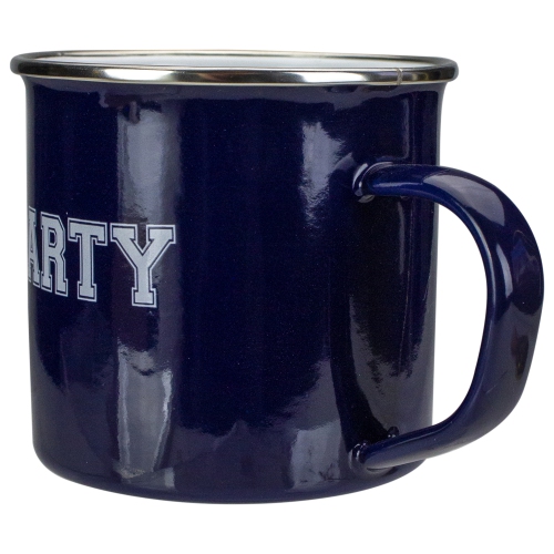 4.75" Dark Blue and White Metal Varsity Party Coffee Mug