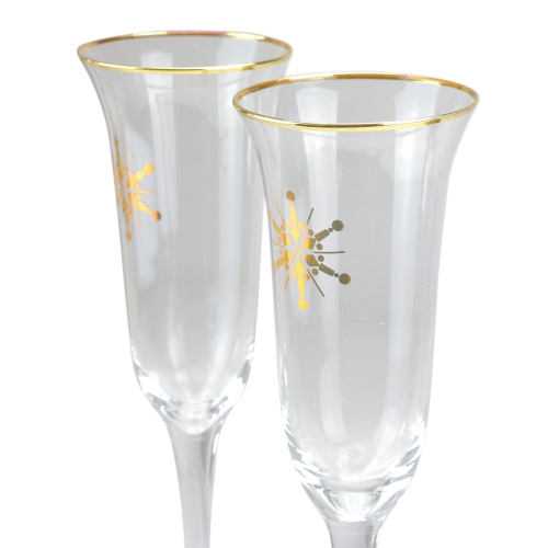 Set of 2 Golden Snowflake Champagne Glasses 9.25"