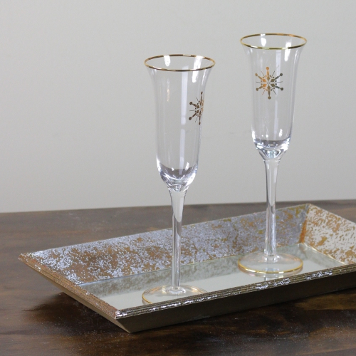 Set of 2 Golden Snowflake Champagne Glasses 9.25"