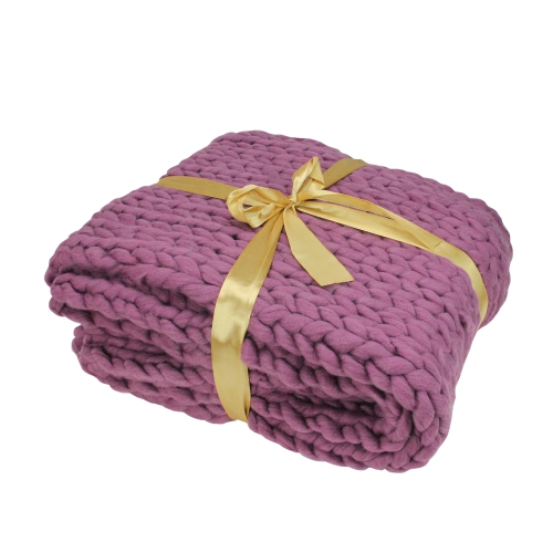 Mulberry Purple Cable Knit Plush Throw Blanket 50" x 60"