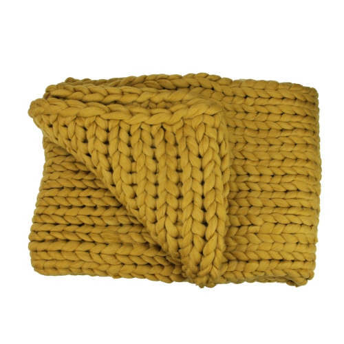 NORTHLIGHT  Golden Mustard Cable Knit Plush Throw Blanket 50 X 60
