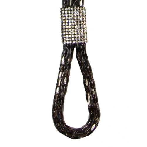 Set of Jet Silvertone Chain Mail with Crystal Pendant Long Necklace and Earrings