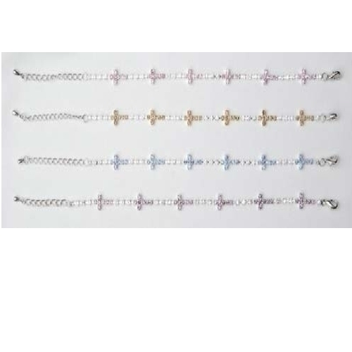 ROMAN  Pack Of 8 Adjustable Sparkle Religious Cross Bracelets 10" In Multicolor