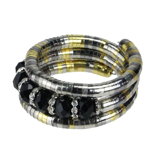 Bracelet maille serpent extensible réglable, bijoux mode, argent et ton or noir