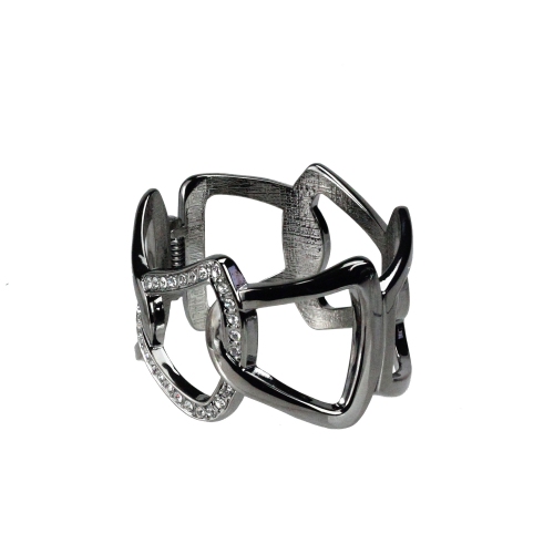 Jet Silvertone Abstract Chain and Crystal Fashion Jewelry Cuff Bracelet 8"