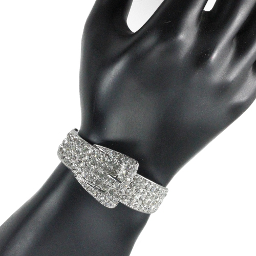 Silvertone Crystal Buckle Fashion Jewelry Cuff Bracelet 8"