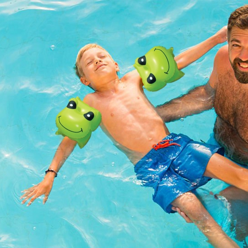 Set of 2 Inflatable Green Frog Animal Fun Swimming Pool Arm Floats For Kids, 7.5-Inch