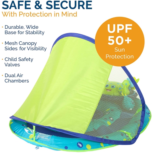 36" Inflatable Blue and Green Octopus Baby Swimming Pool Float with Canopy