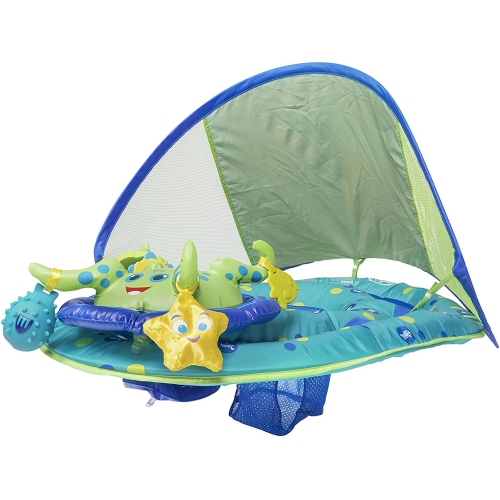 36" Inflatable Blue and Green Octopus Baby Swimming Pool Float with Canopy