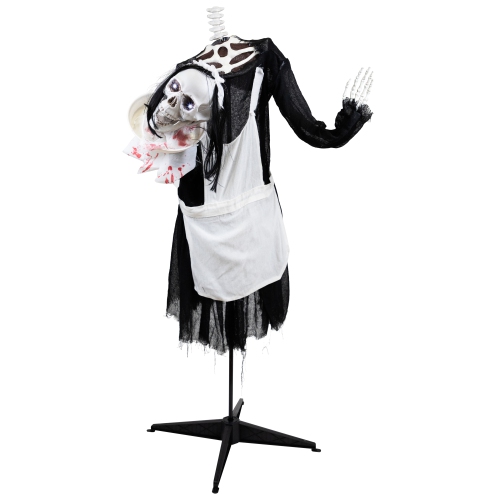 56" Battery Operated Lighted LED Skeleton Maid Animated Halloween Decoration