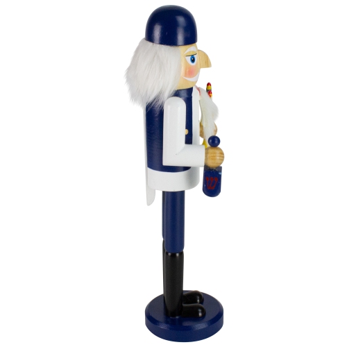 14" Blue and White Wooden Hanukkah Nutcracker with Dreidel and Menorah