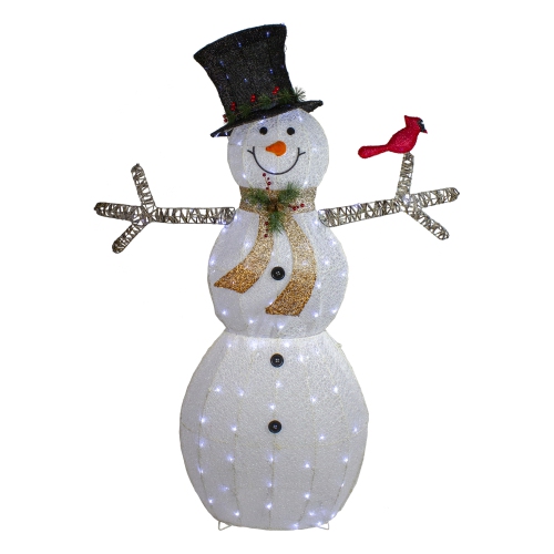 NORTHLIGHT  72" And Black Led Lighted Snowman With Top Hat Christmas Outdoor Decoration In White