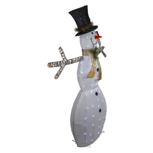 72" White and Black LED Lighted Snowman with Top Hat Christmas Outdoor Decoration