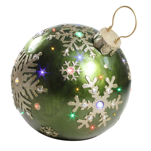 LED Lighted Commercial Grade Christmas Ball Ornament Decoration with Snowflakes - 18" - Green