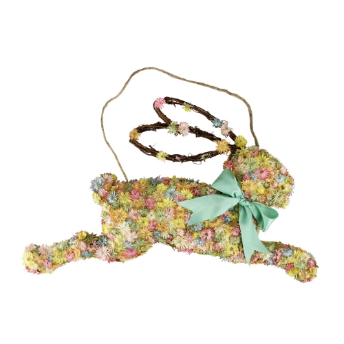 18.5" Running Pastel Floral Bunny Rabbit Spring Door Hanger