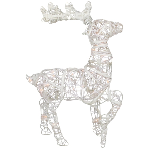 NORTHLIGHT  Glittered Rattan Reindeer Outdoor Christmas Decoration - 30" - - Clear Lights In White
