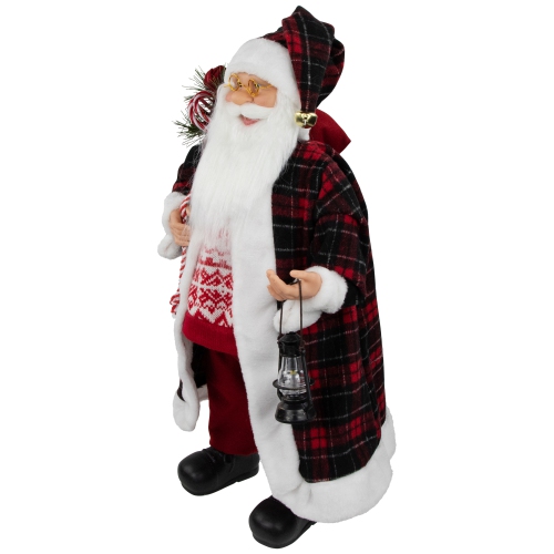 Père Noël rouge et blanc de 24 po avec lanterne et sac cadeau figurine de Noël