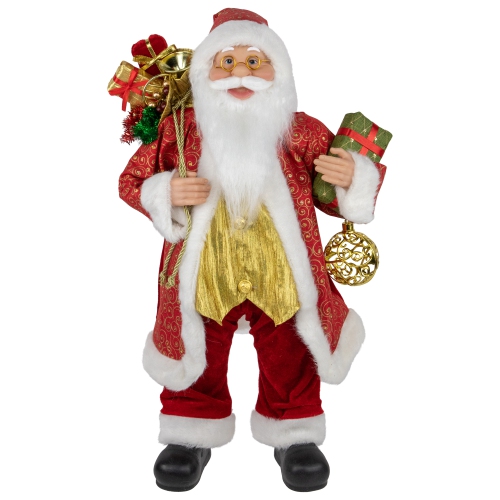 NORTHLIGHT  24" And White Santa With Gift Bag And Presents Christmas Figure In Red
