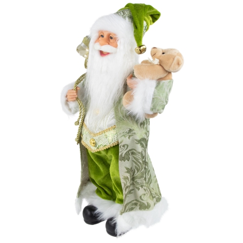 16" Santa Claus with Teddy Bear and Gift Bag Christmas Figure